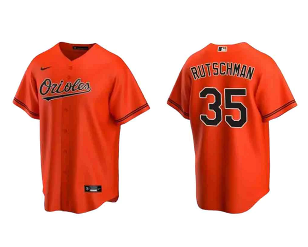 Men's Baltimore Orioles #35 Adley Rutschman Orange Cool Base Stitched Jersey